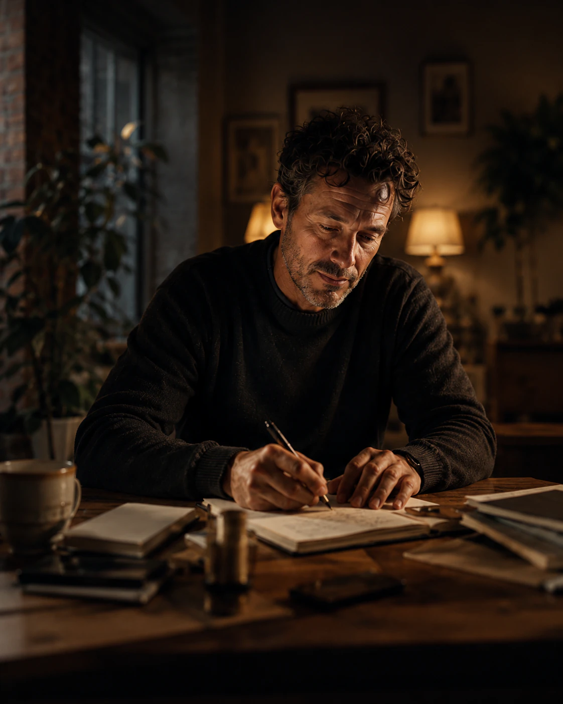 Hombre escribiendo en su cuaderno